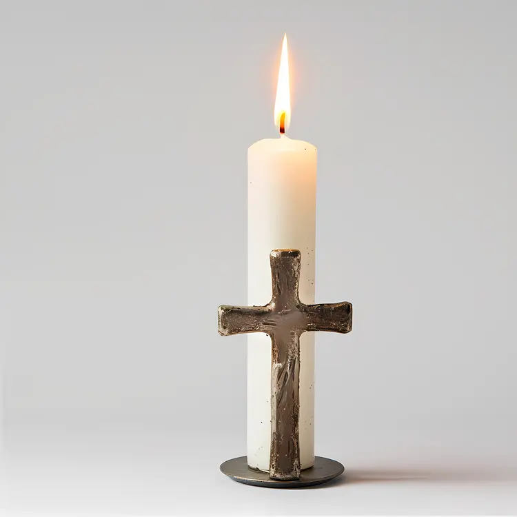 Tall White Candle with Metal Cross