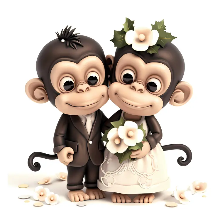 Monkey Couple in Wedding Attire