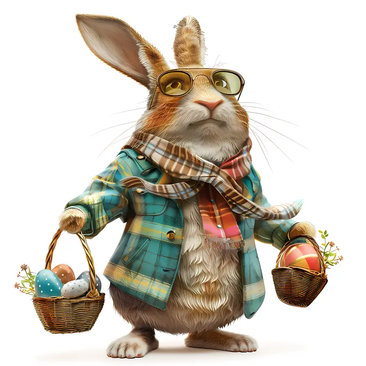 Bunny with Baskets of Easter Eggs