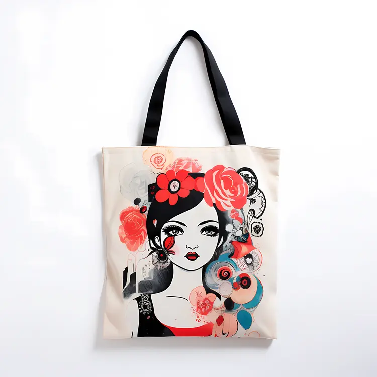 Floral Face Tote Bag with Artistic Design