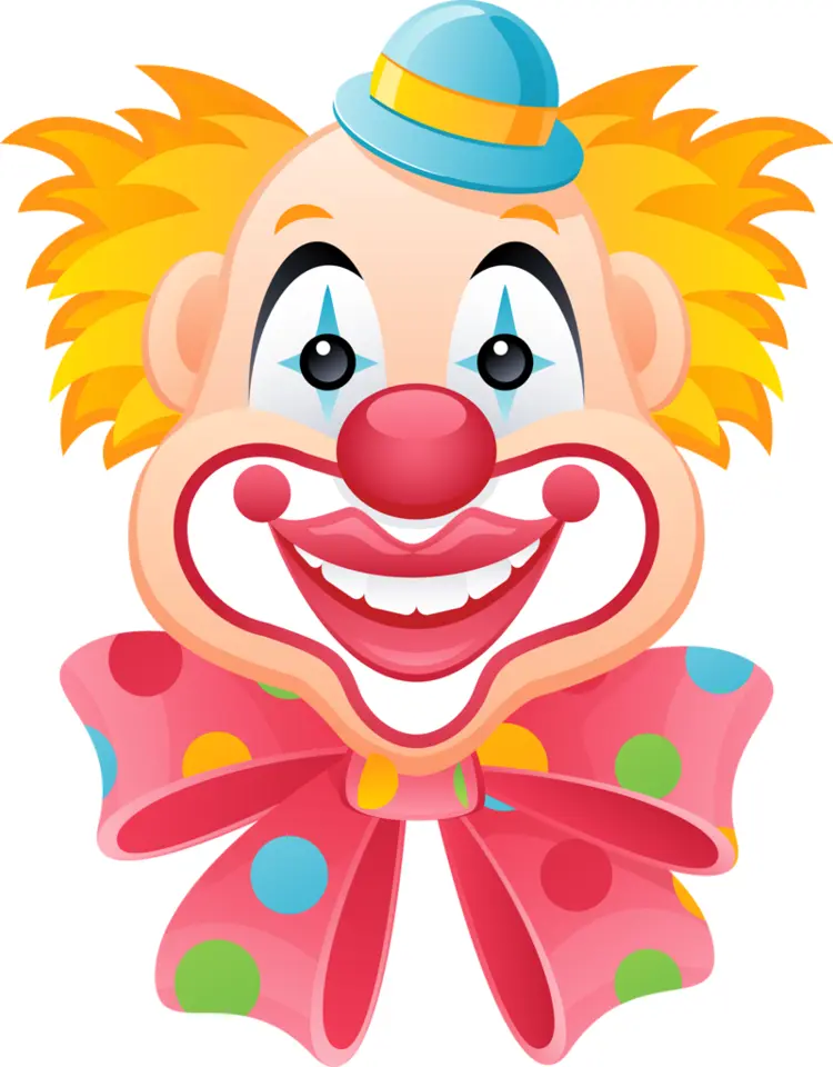 Colorful Clown Face with Red Nose and Big Smile
