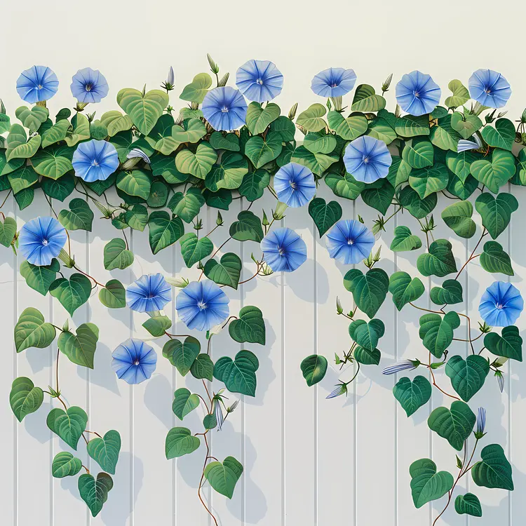 Morning Glory Vines with Blue Flowers on Fence
