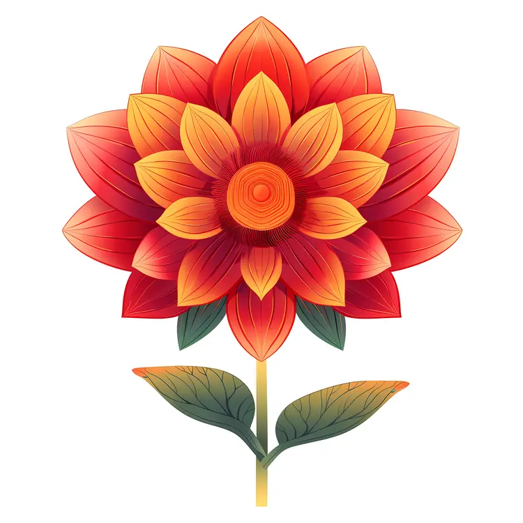 Red Flower Mandala with Green Leaves