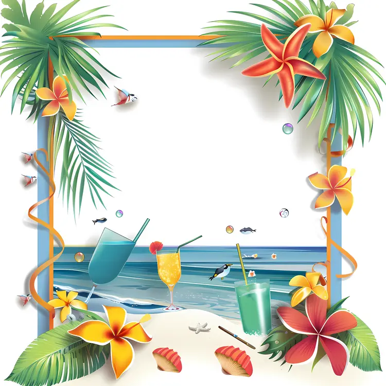Tropical Beach Frame with Drinks