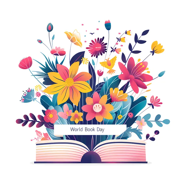 Bright Flowers Growing from Open Book for World Book Day