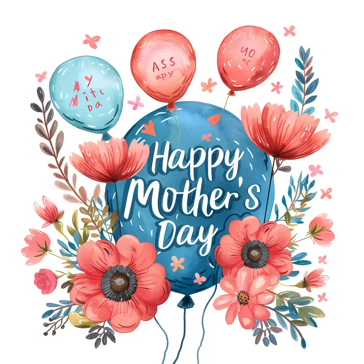 Happy Mother's Day with Flowers and Balloons