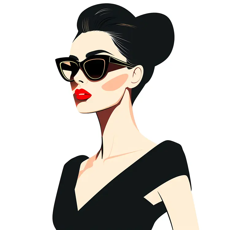 Elegant Woman with Sunglasses and Black Dress