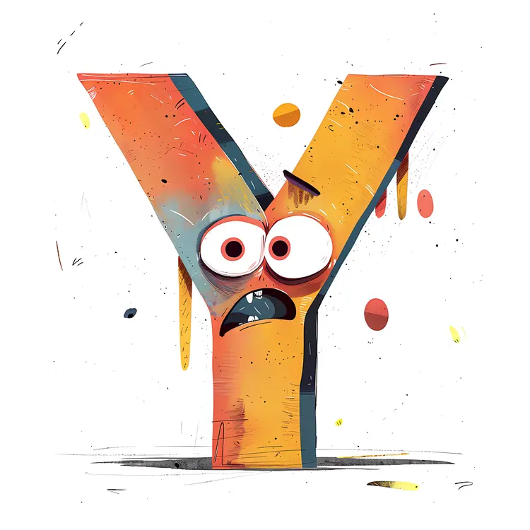Surprised Cartoon Letter Y with Eyes