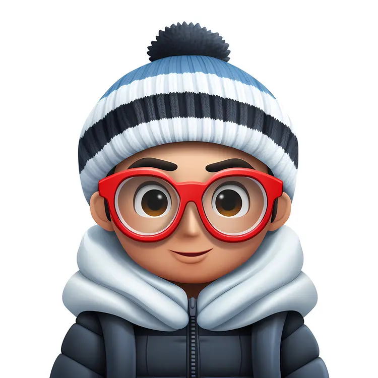Boy with Red Glasses in Winter Outfit