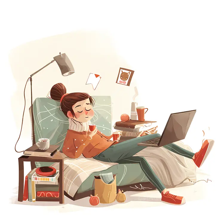 Cozy Person Relaxing with Laptop