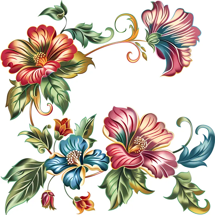 Bright Floral Pattern with Flowers and Leaves