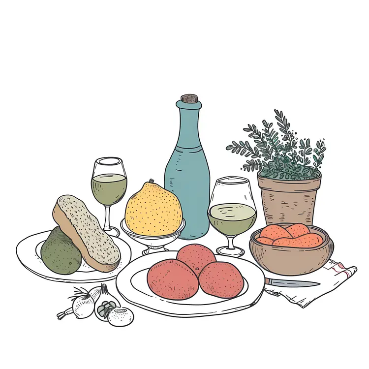 Bread and Wine with Fruit and Herbs