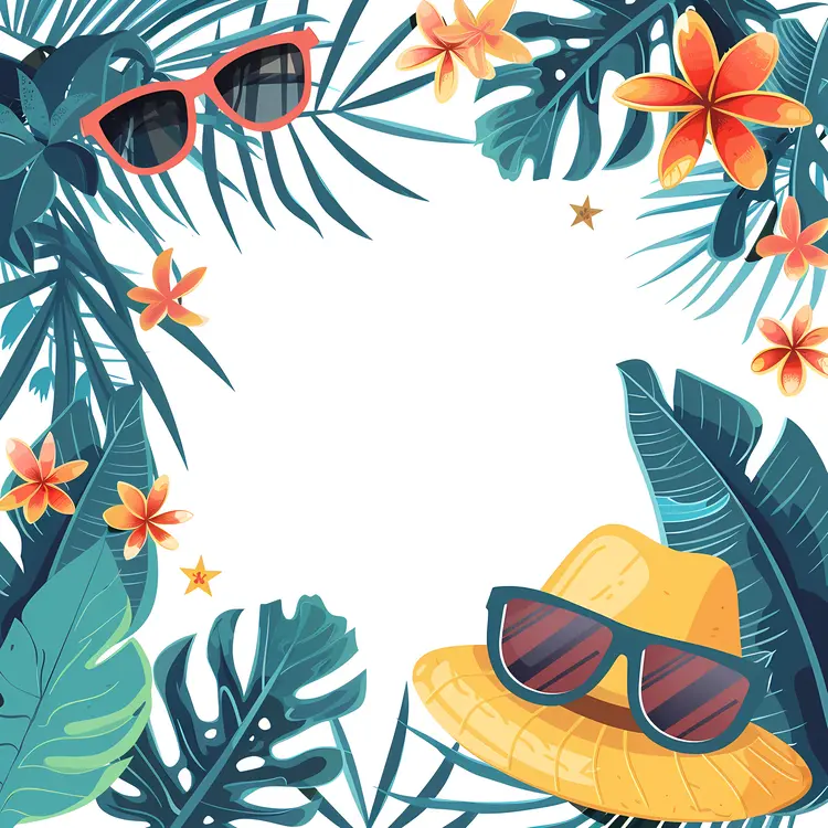 Tropical Summer Accessories with Sunglasses and Hat