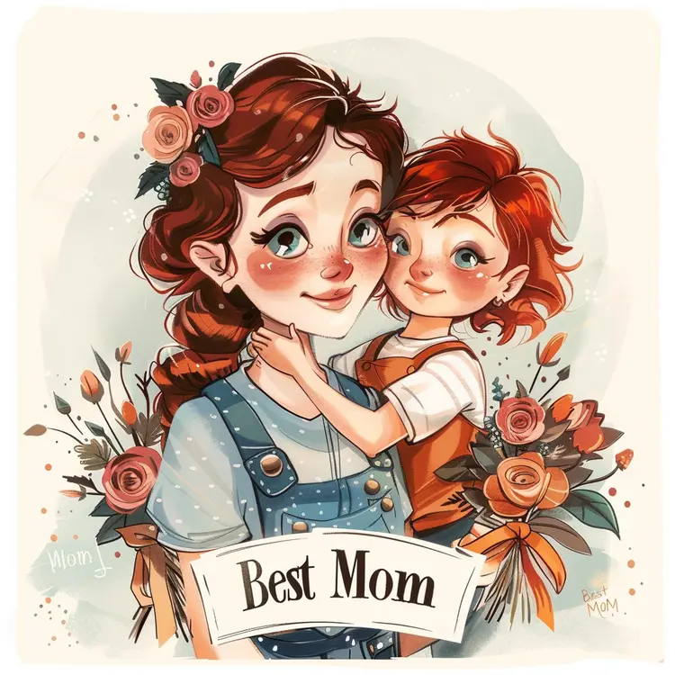 Best Mom Illustration with Mother and Child