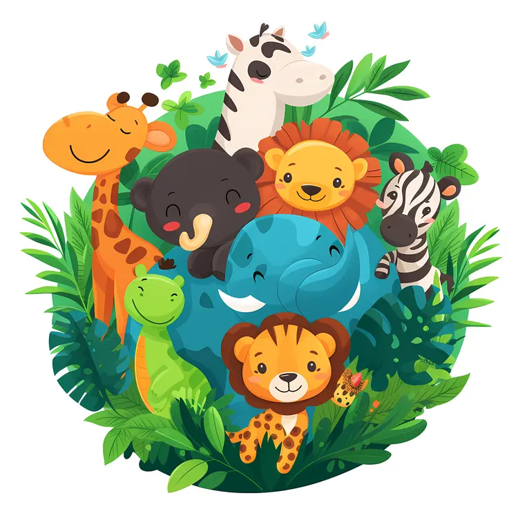 Happy Jungle Animals Illustration