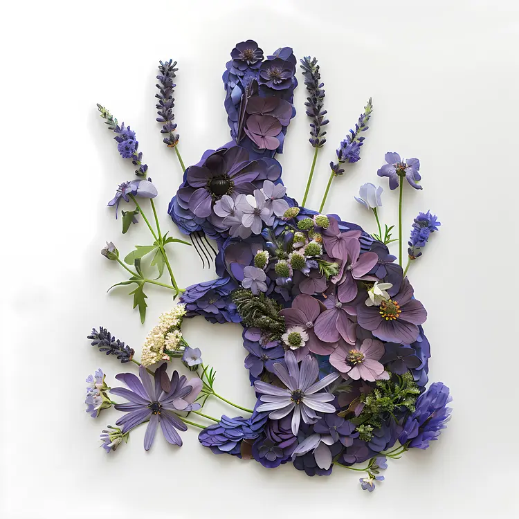 Floral Rabbit Silhouette with Purple Flowers