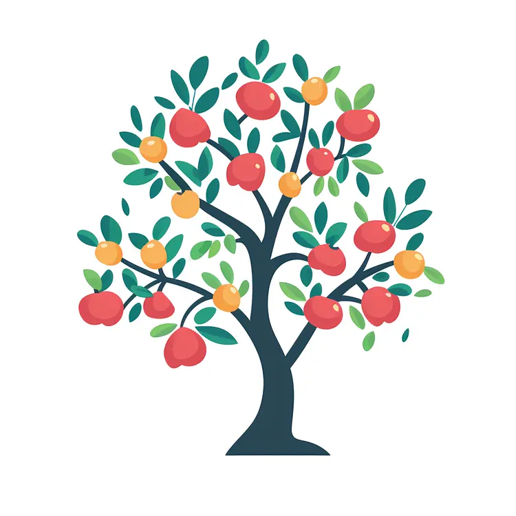 Apple Tree with Red and Yellow Apples