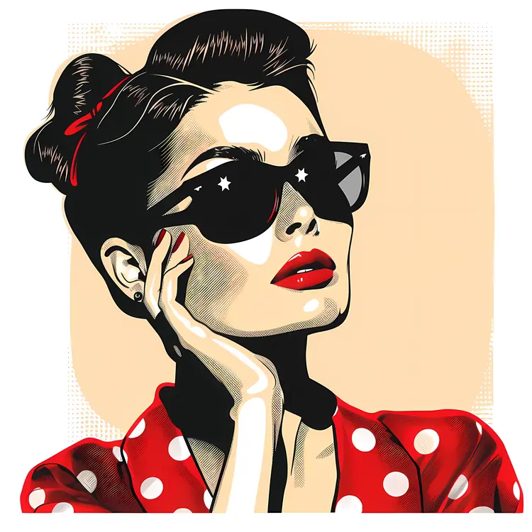 Retro Woman with Sunglasses and Polka Dots