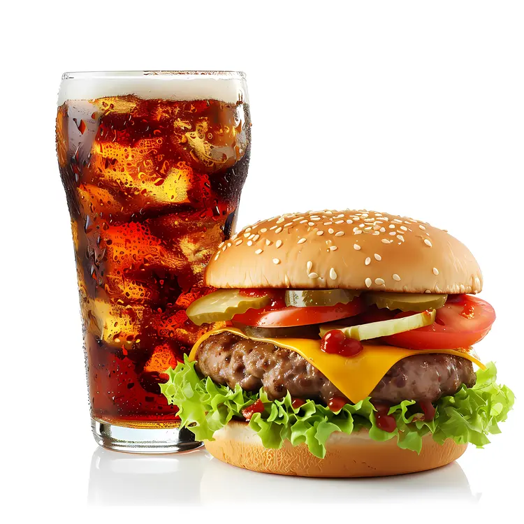 Realistic Burger and Soda Photograph