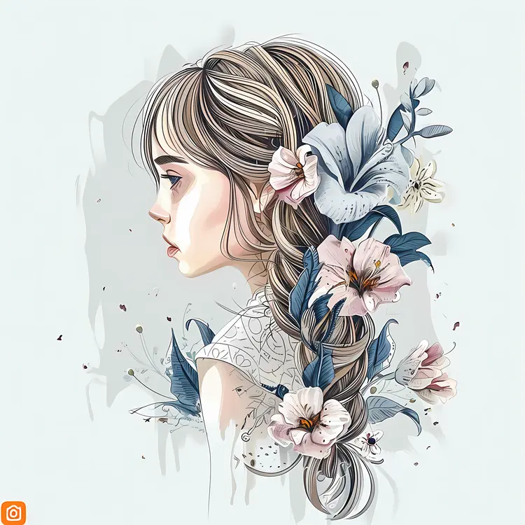 Woman with Braided Hair and Flowers