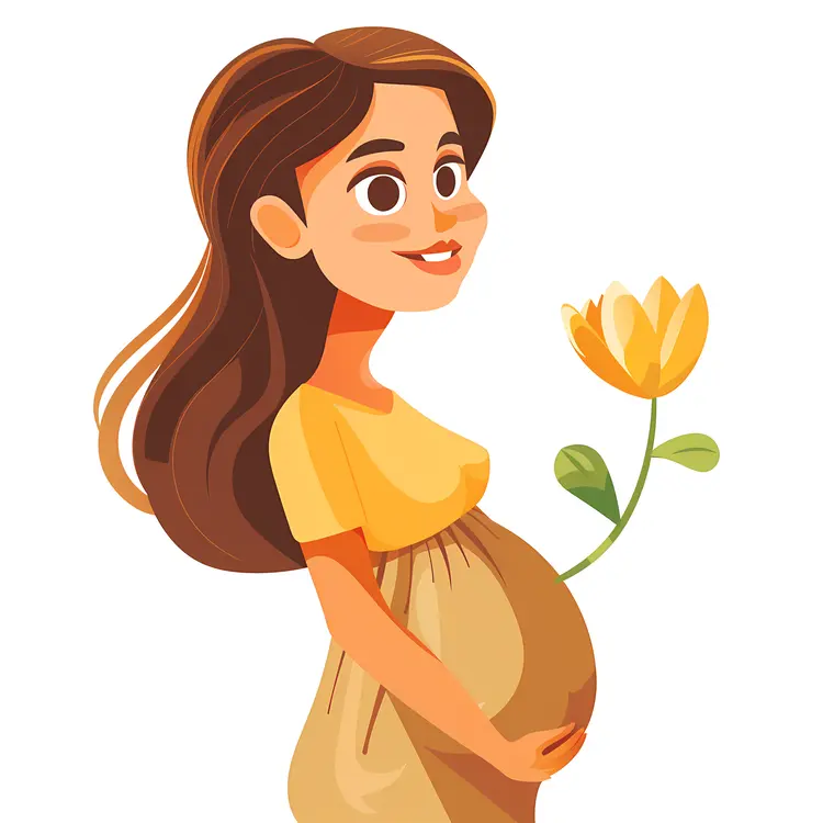 Pregnant Woman in Yellow Dress Holding Flower