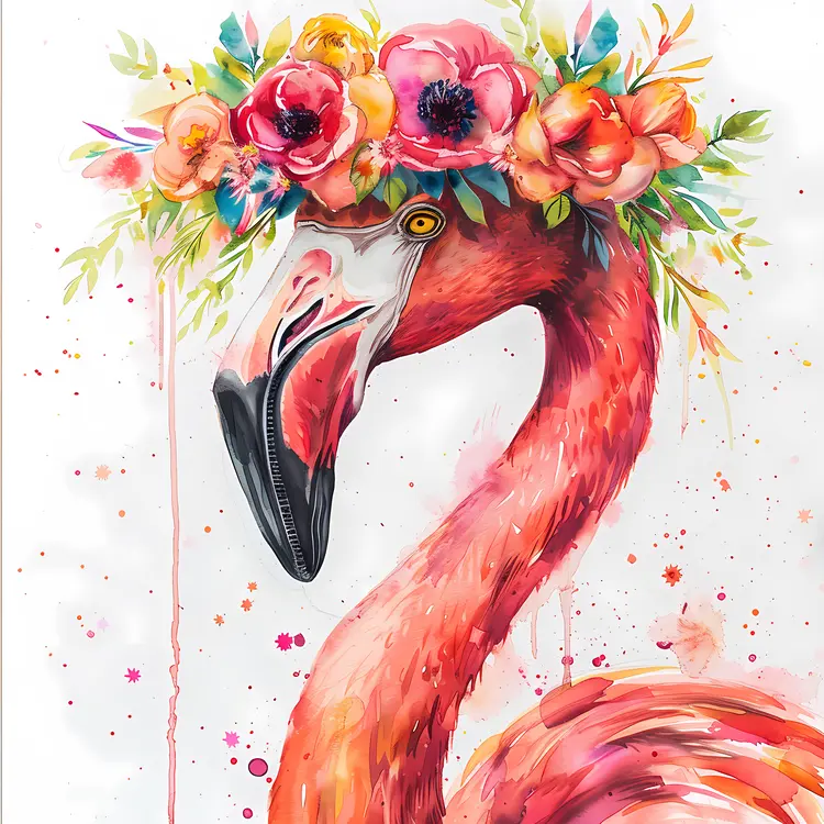 Elegant Flamingo with Flower Crown