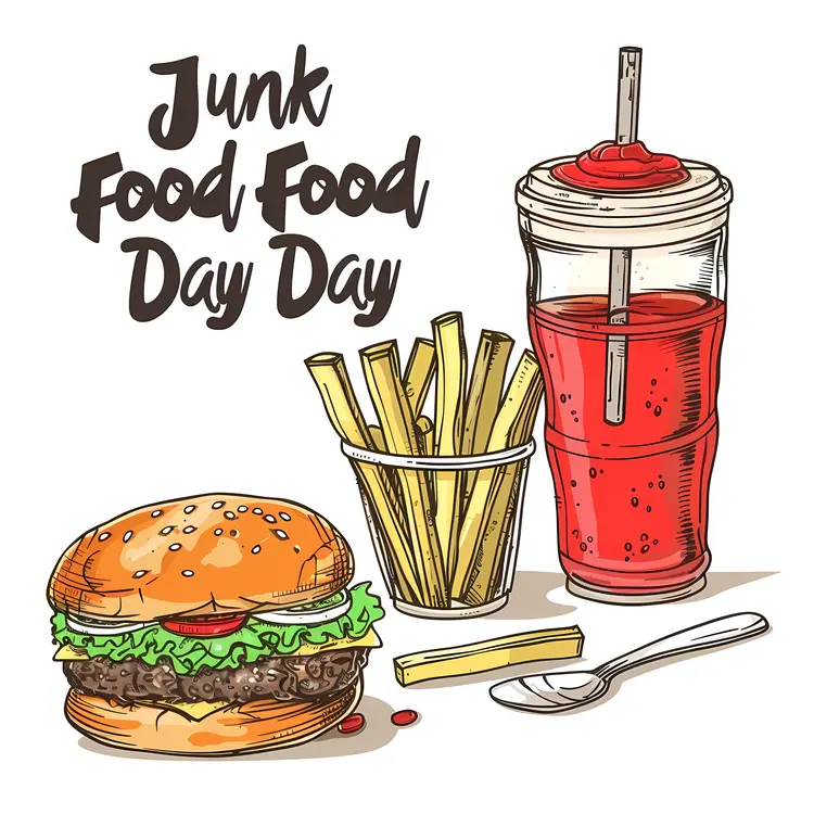 Junk Food Day Celebration with Burger and Fries