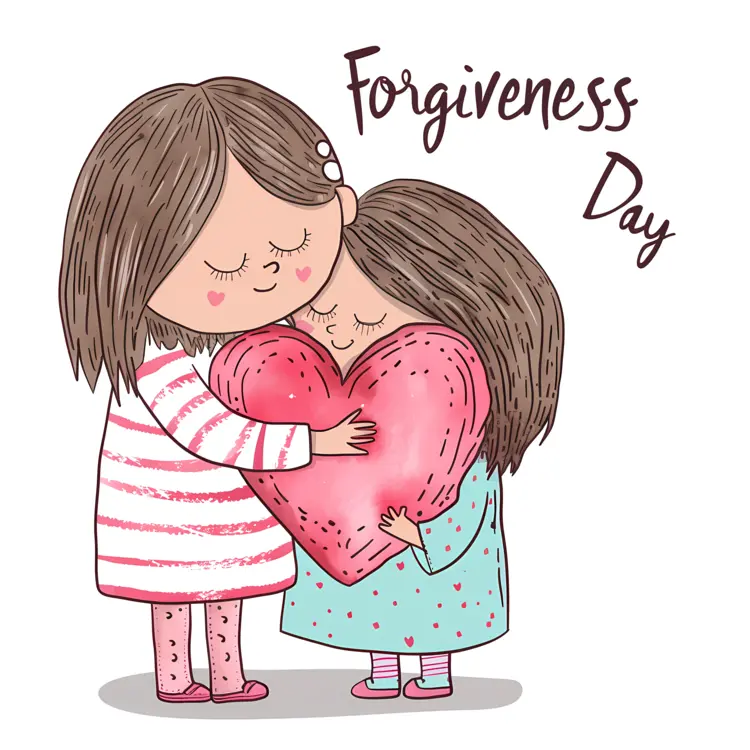 Two Girls Hugging Heart for Forgiveness Day
