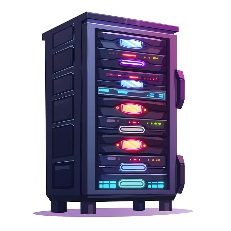 Modern Server Rack with Colorful Lights