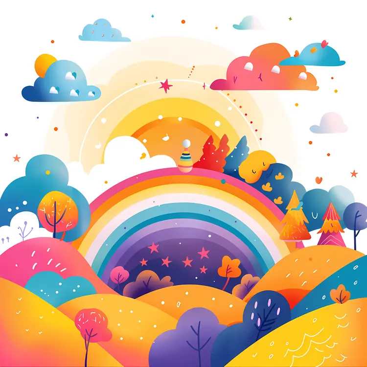 Vibrant Rainbow and Landscape Illustration