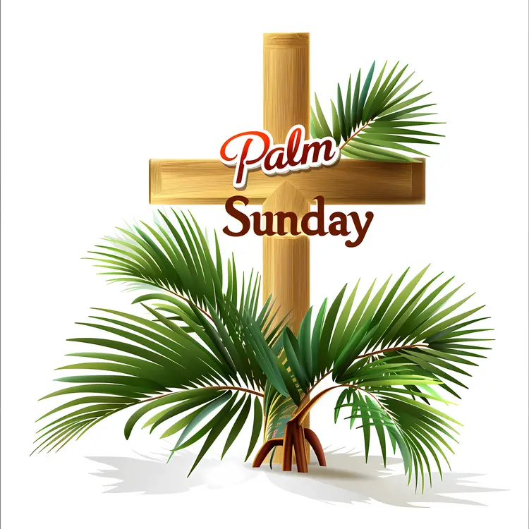 Golden Cross with Palm Leaves for Palm Sunday