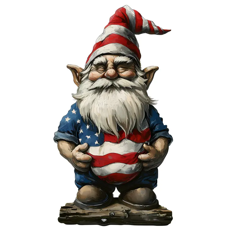 Patriotic Gnome with American Flag Shirt