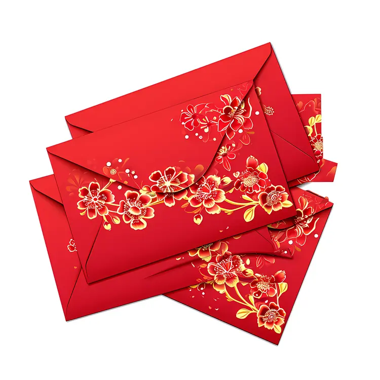 Red Envelopes with Floral Embellishments for Chinese New Year