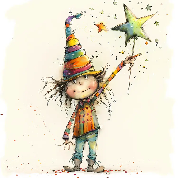 Cute Child Dressed as a Wizard with Star Wand