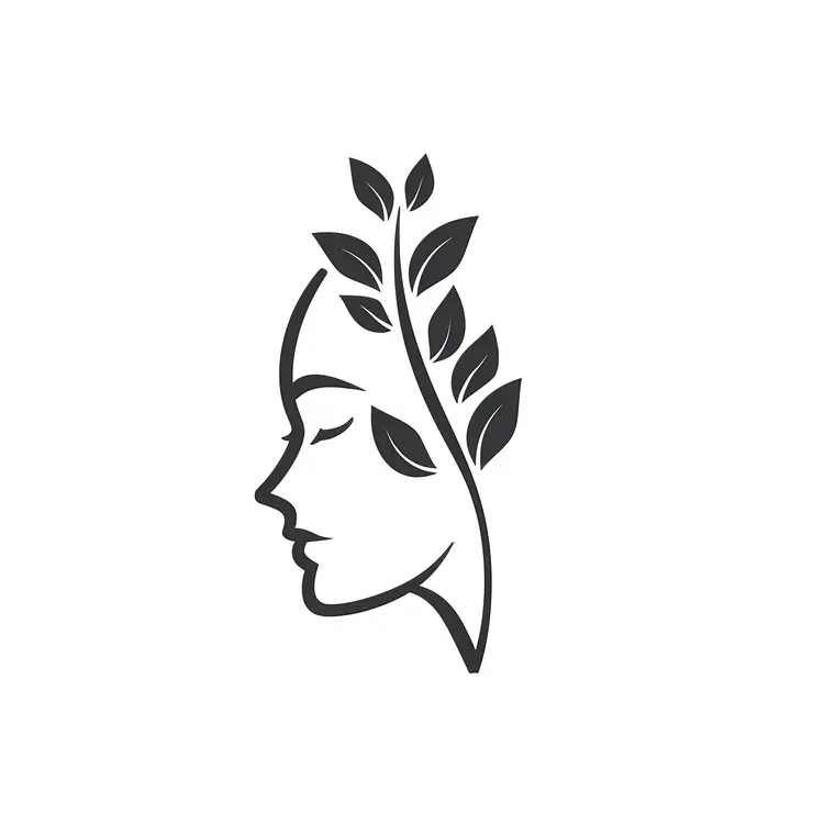 Minimalist Leaf Silhouette of Human Head