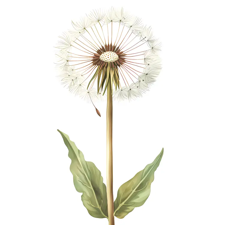 Illustration of a Dandelion with Leaves