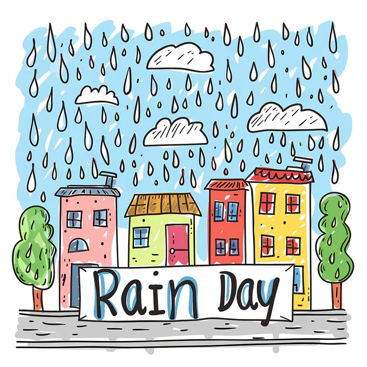 Colorful Houses on Rainy Day