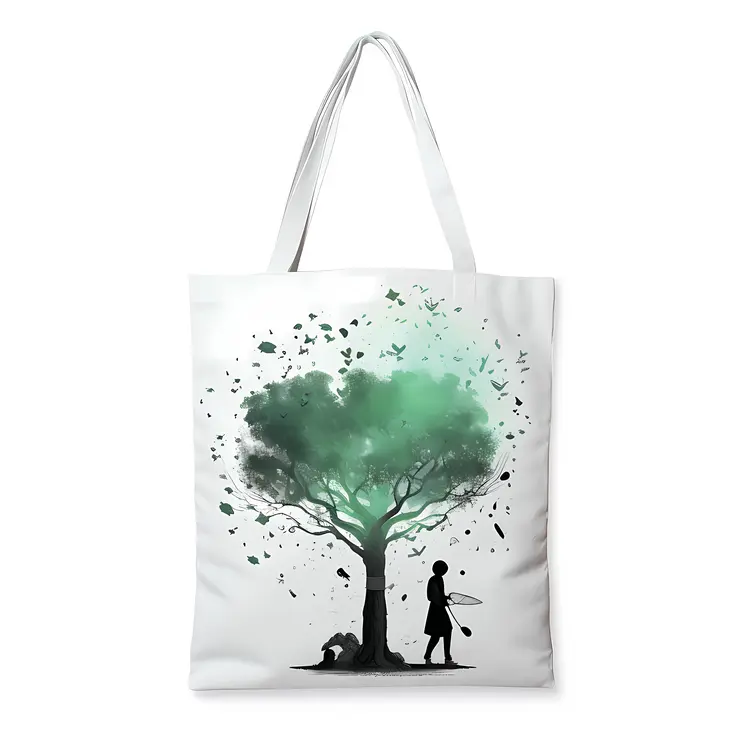 Tote Bag with Tree and Person Silhouette