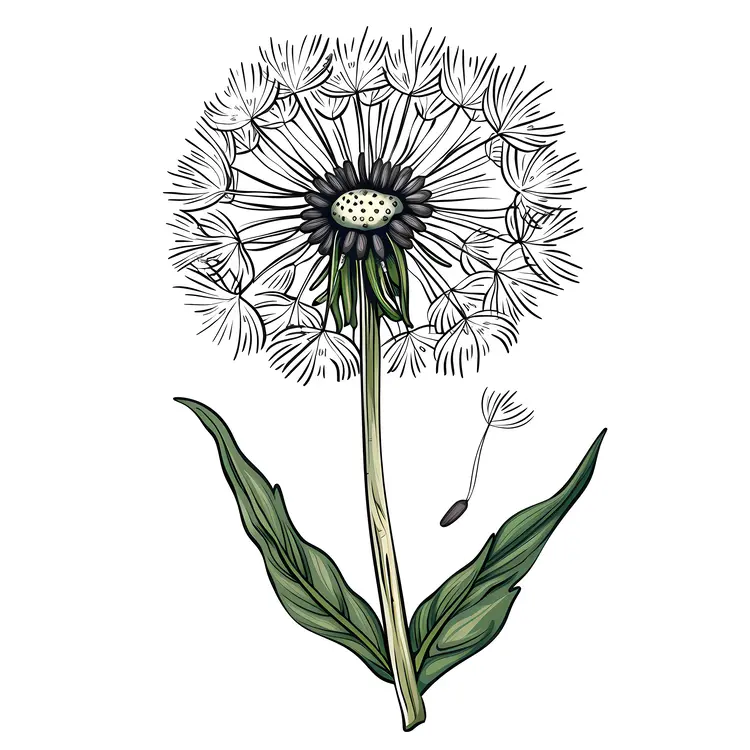 Black and White Dandelion Drawing