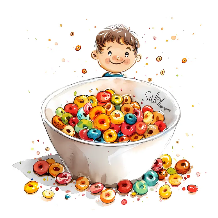 Child with Colorful Cereal Bowl