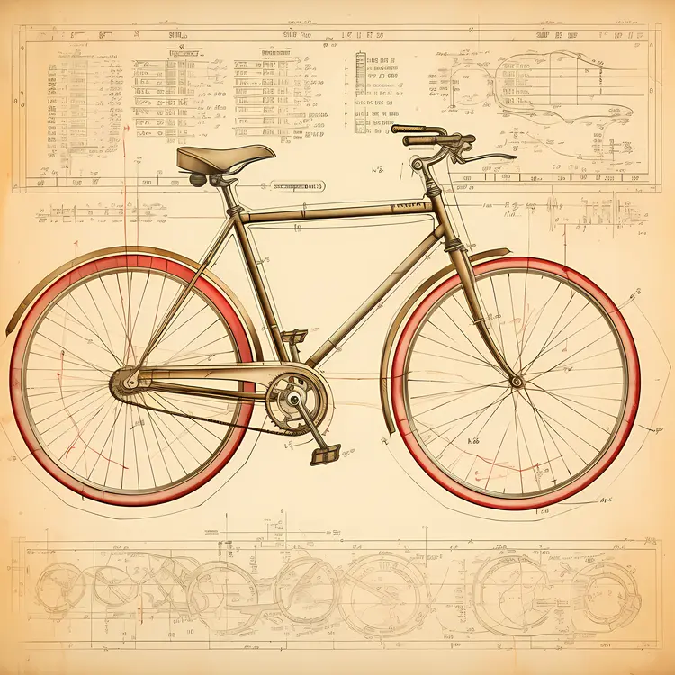 Vintage Red Bicycle Blueprint