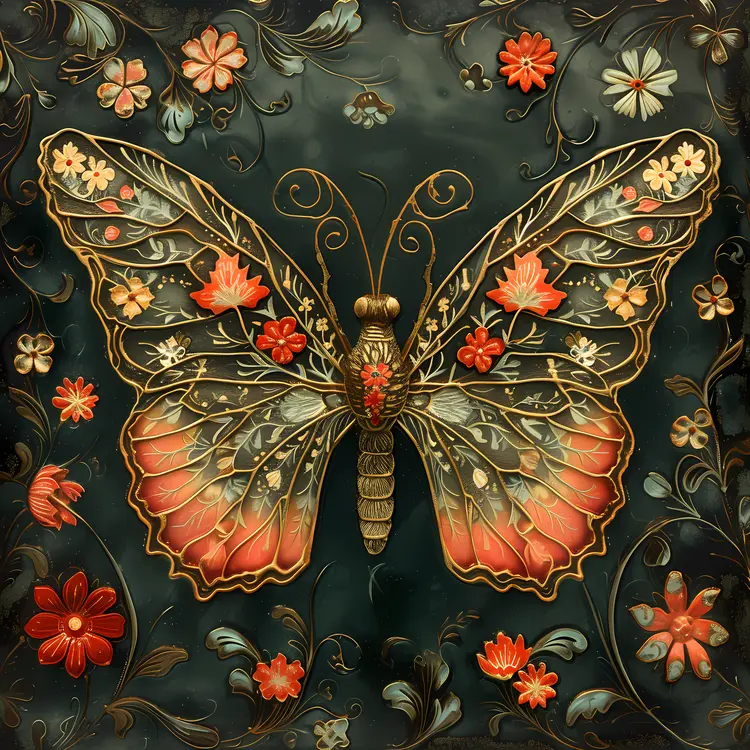 Golden Butterfly with Floral Design
