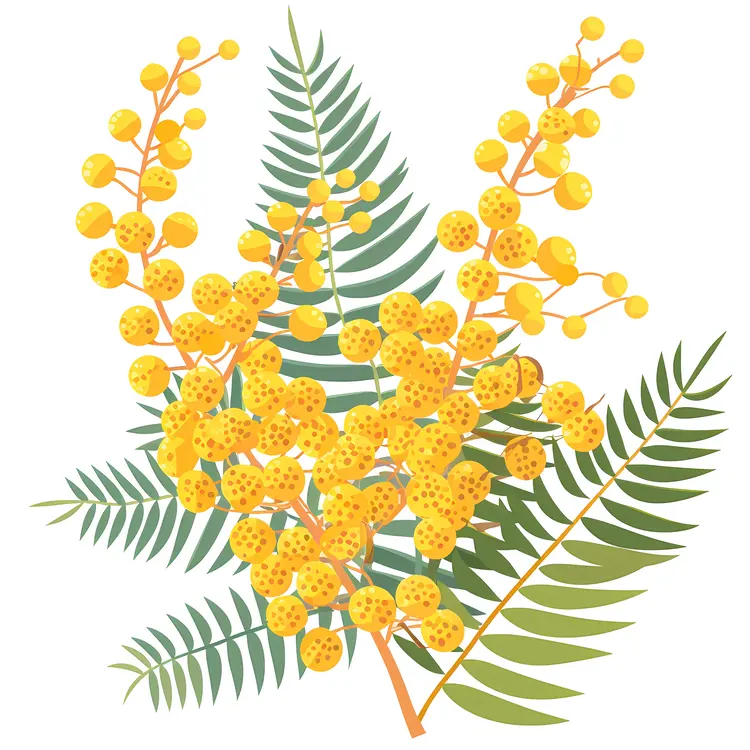 Botanical Illustration of Yellow Flowers with Green Leaves