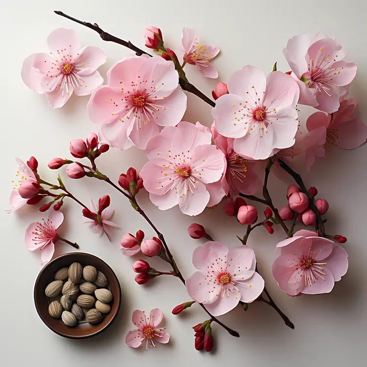 Beautiful Pink Cherry Blossoms with Buds