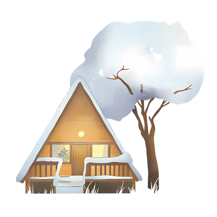 Snowy Cabin with Tree