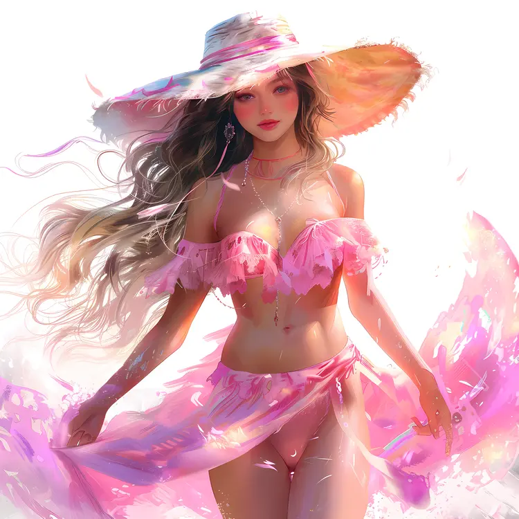 Elegant Woman in Pink Summer Dress