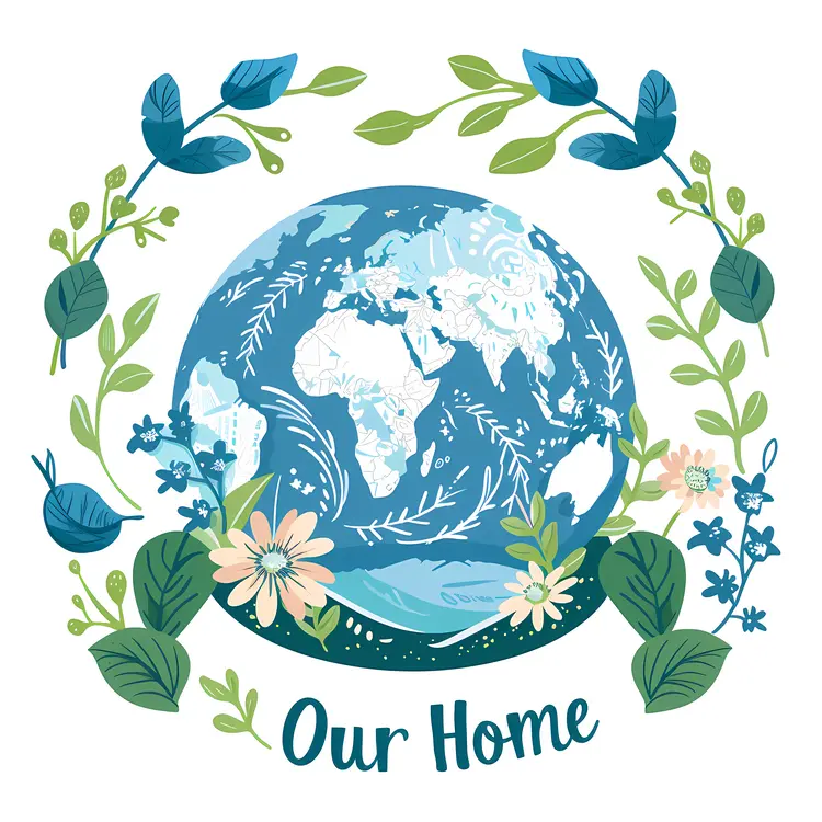 Earth Illustration with Floral Elements