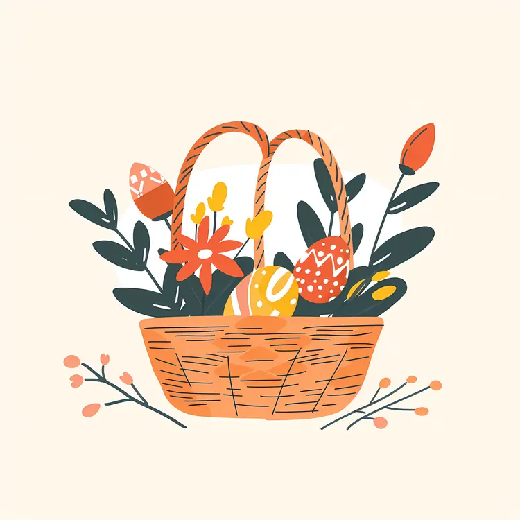 Easter Basket with Eggs and Flowers