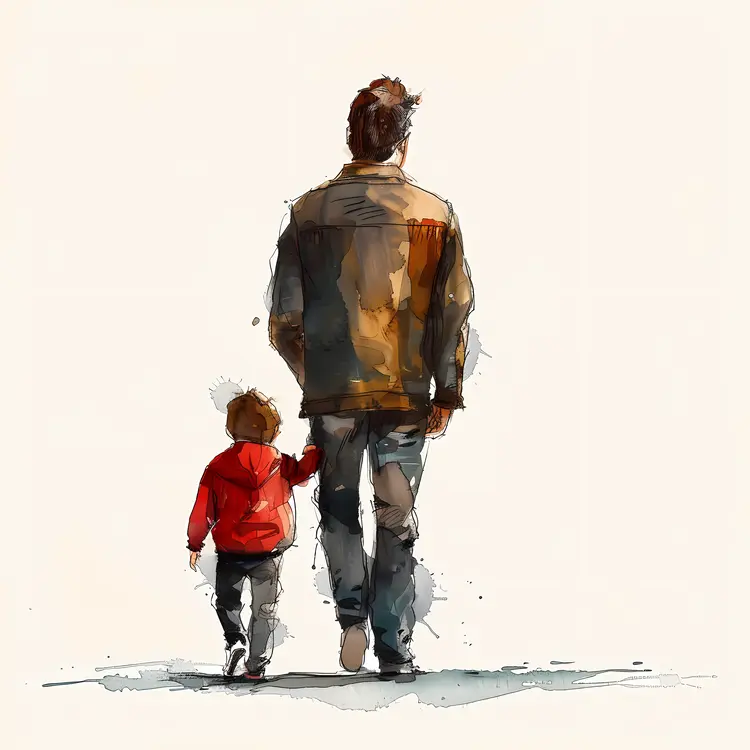 Man and Boy Walking Illustration
