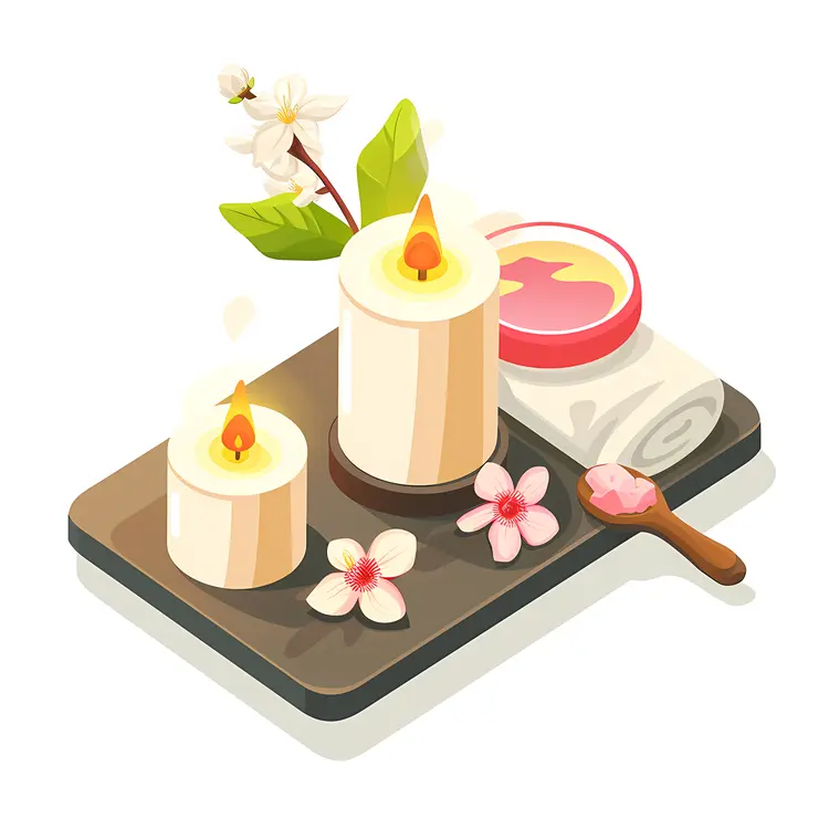 White Candles with Flowers on Tray